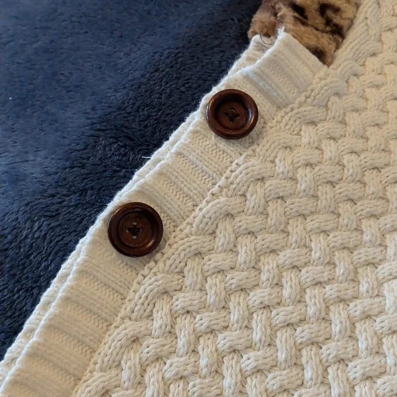 Aspen Kids Turtleneck Poncho Cream Faux Fur Size L 10 Cape Knit - Picture 6 of 11